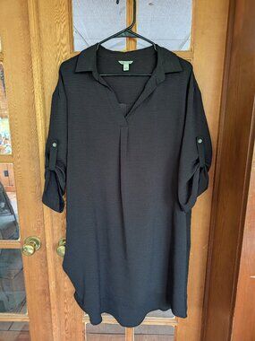 Cato Black Silky Shirt Dress